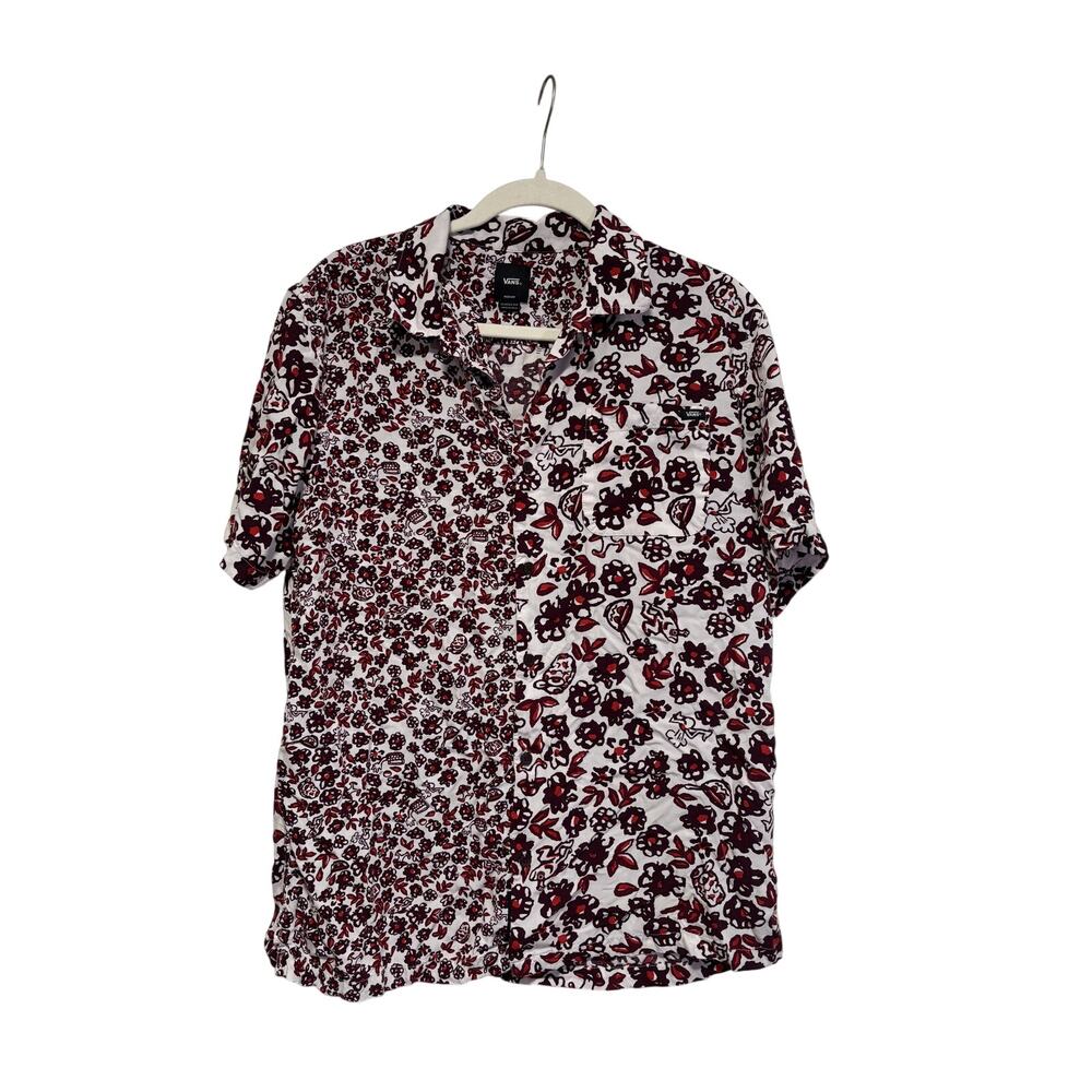 Vans Medium Floral Button Down Shirt Red White - Picture 2 of 7